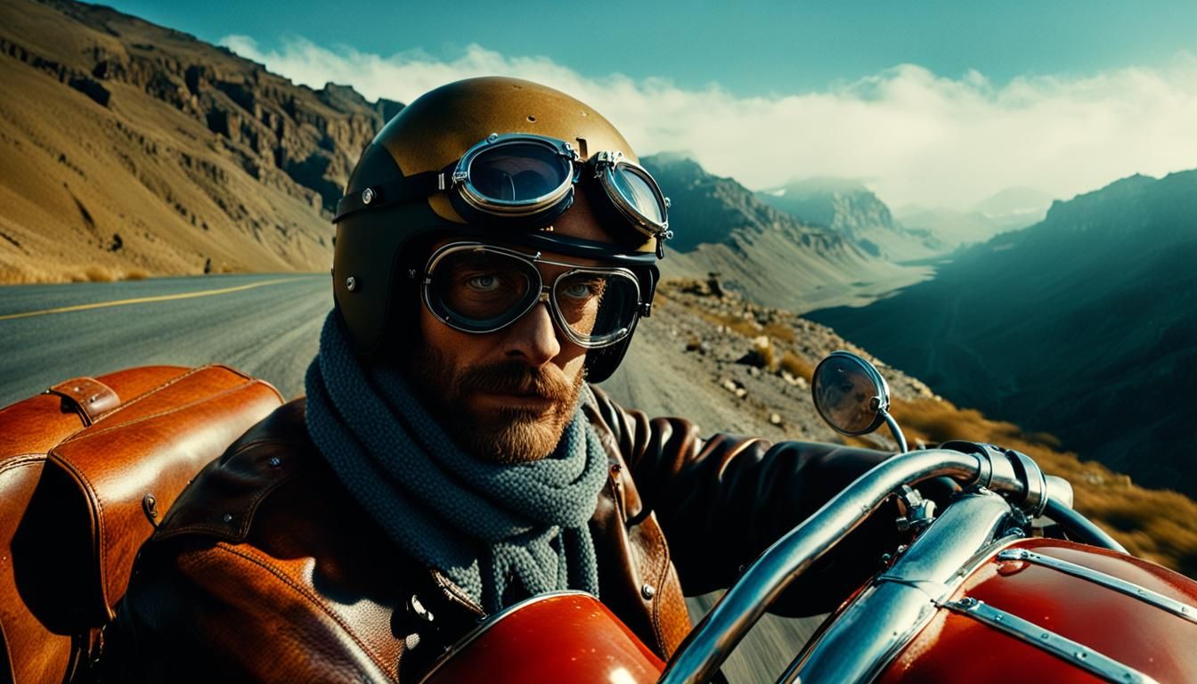 Vintage Motorcycle Ride on Foggy Mountain Road