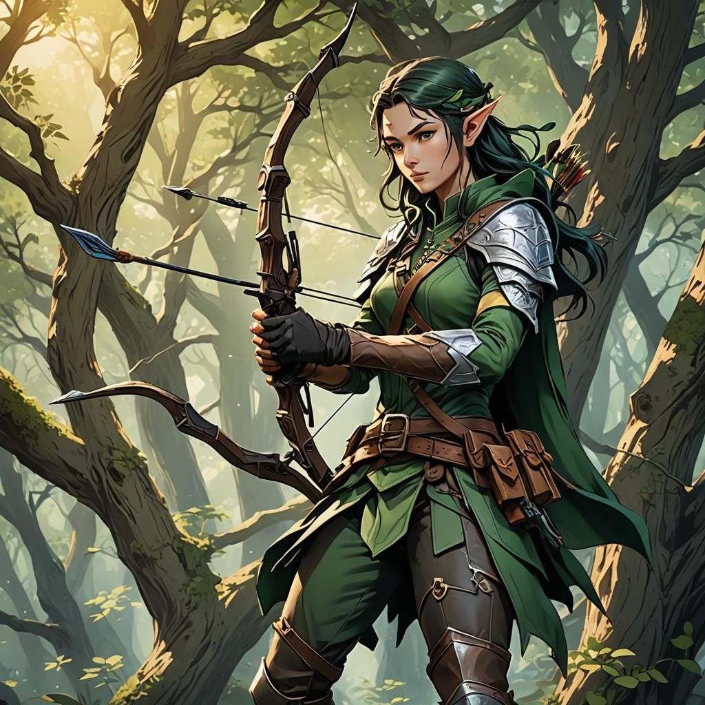 Elvish Ranger in Tree: Manga Anime Art