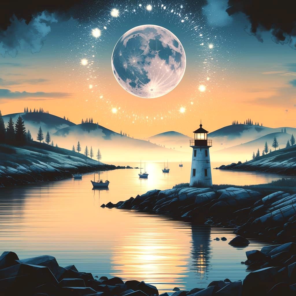 Moonlit Harbor in Watercolor and Alcohol Ink Style