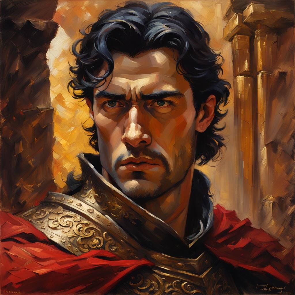 Dramatic Knight in Ornate Armor with Crimson Cape