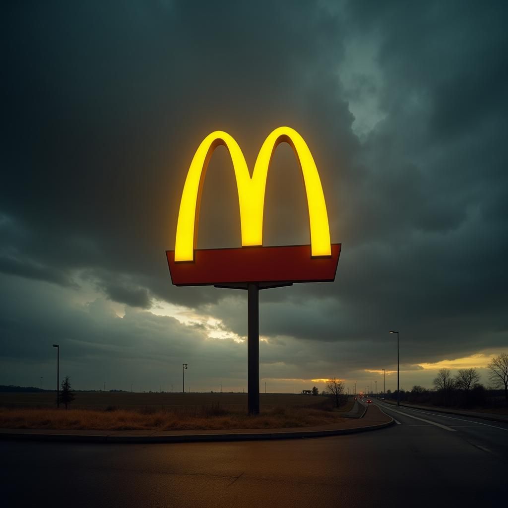 McDonald's Arches Under Moody Sky, Hyperrealistic Photo