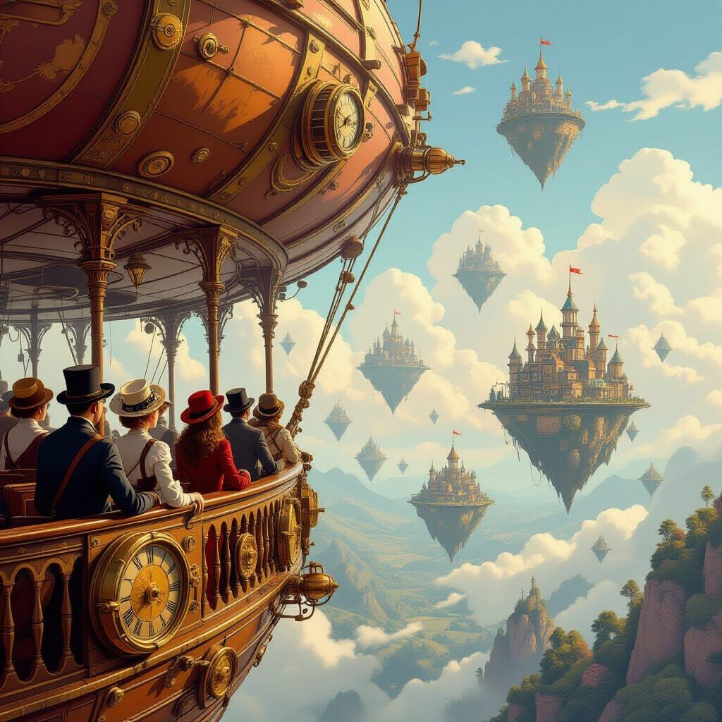 Steampunk Airship Over Clockwork Islands