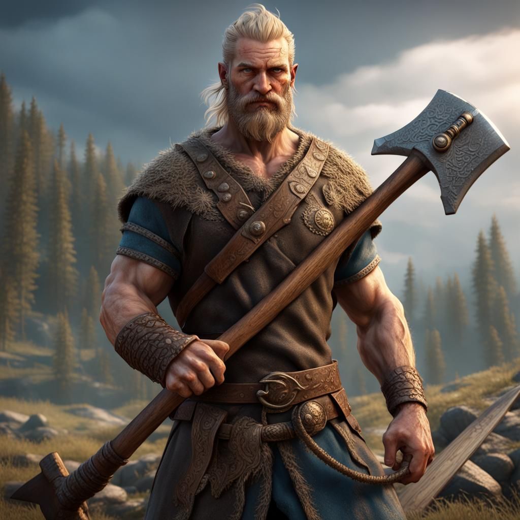 Viking Warrior with Battle Axe, Dark Fantasy Art