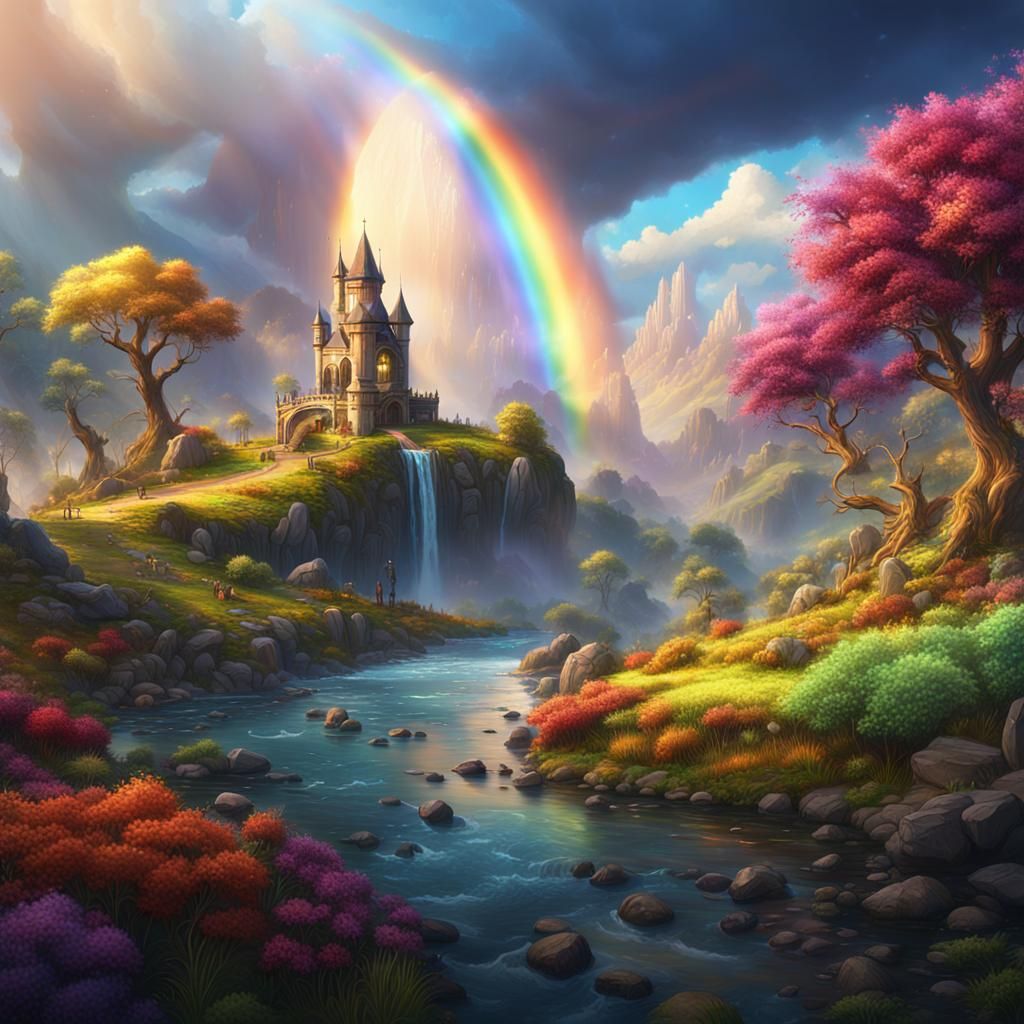 Beautiful Rainbow Scenery in Detailed Matte Painting