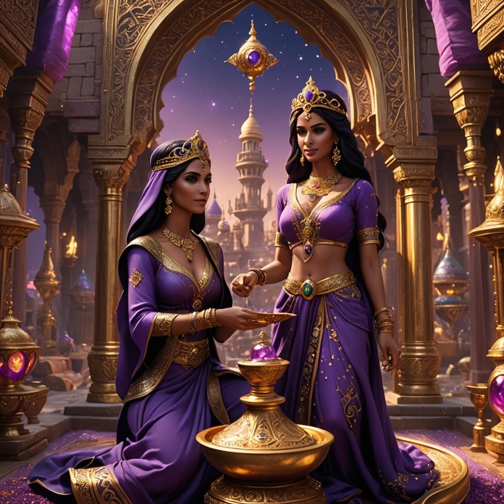 Genie and Arabian Princess Fantasy Art