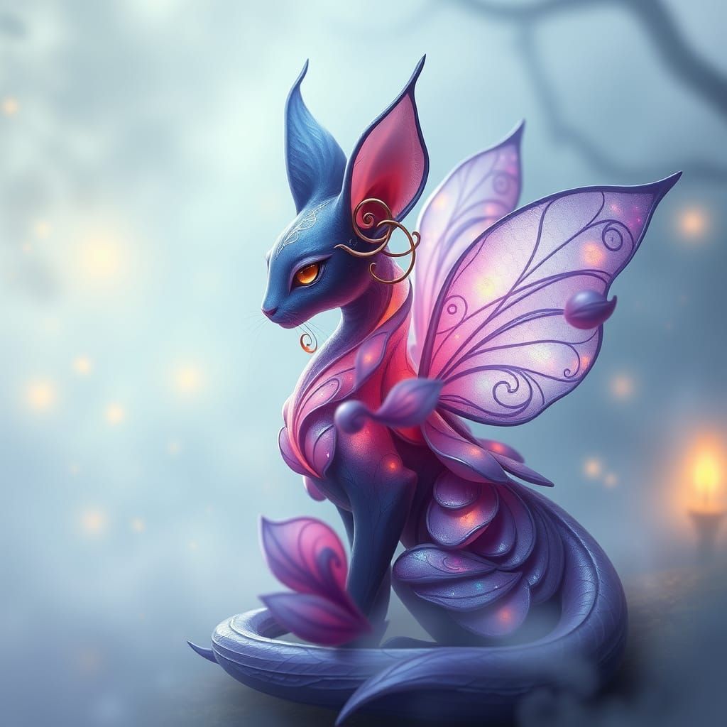 Celestial Rose Feline in Iridescent Hues