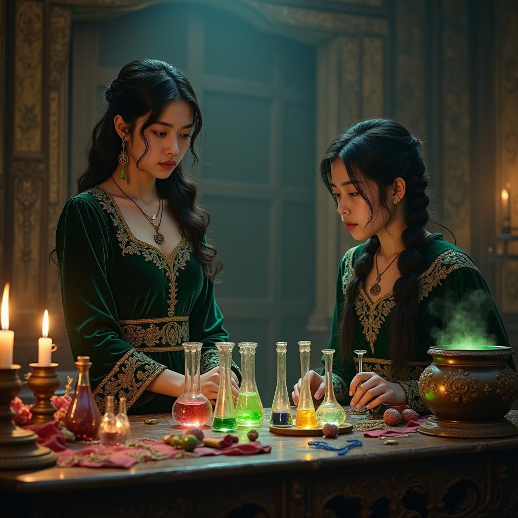 Sorceress Teaches Magic in Candlelit Chamber