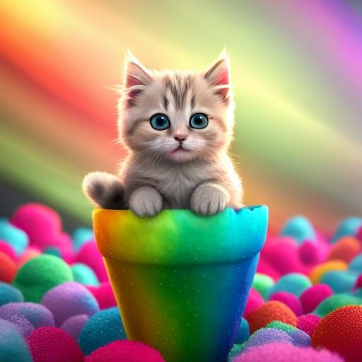 Fluffy Kitten in Rainbow Snow Cone, 8K