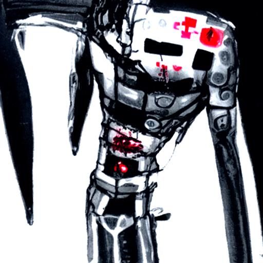 Brutal Cybernetic Augmentation with Bloody Wounds