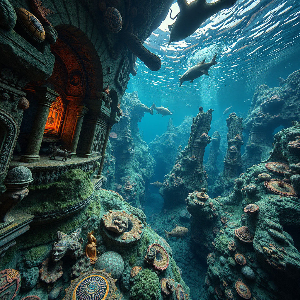 Submerged Civilization Ruins: Hyperrealistic 3D Render