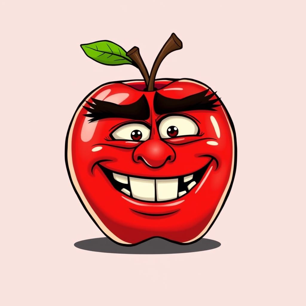Whimsical Red Apple Comic Art