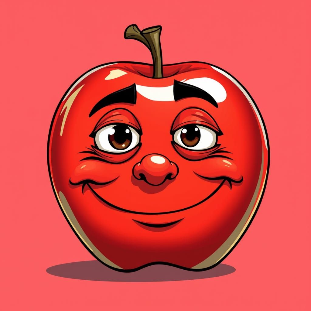 Playful Comic-Style Apple with Exaggerated Features