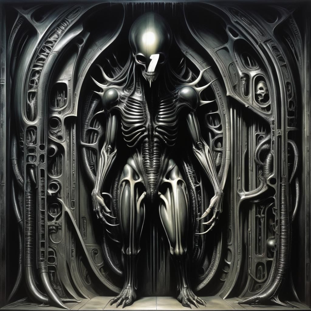 Grimdark Biomechanical Landscape in Surrealist Style