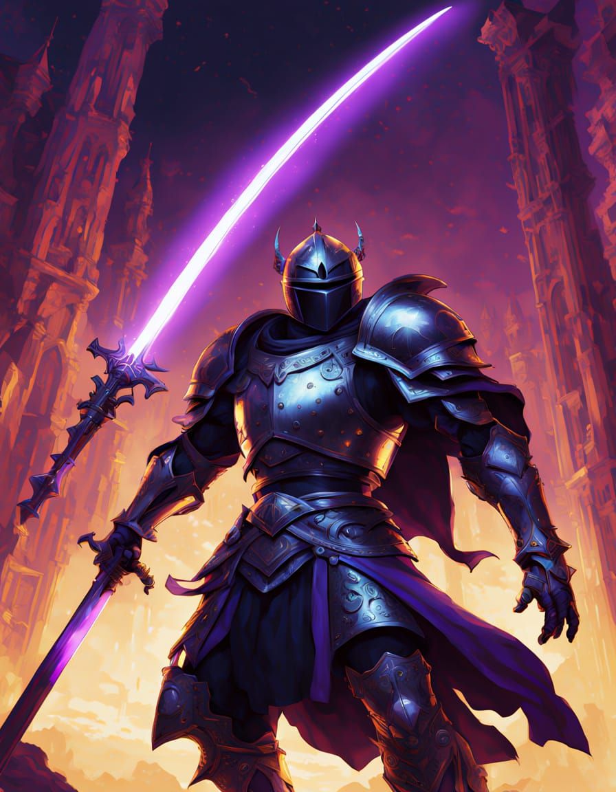 Epic Obsidian Knight in Anime-Style Action Pose