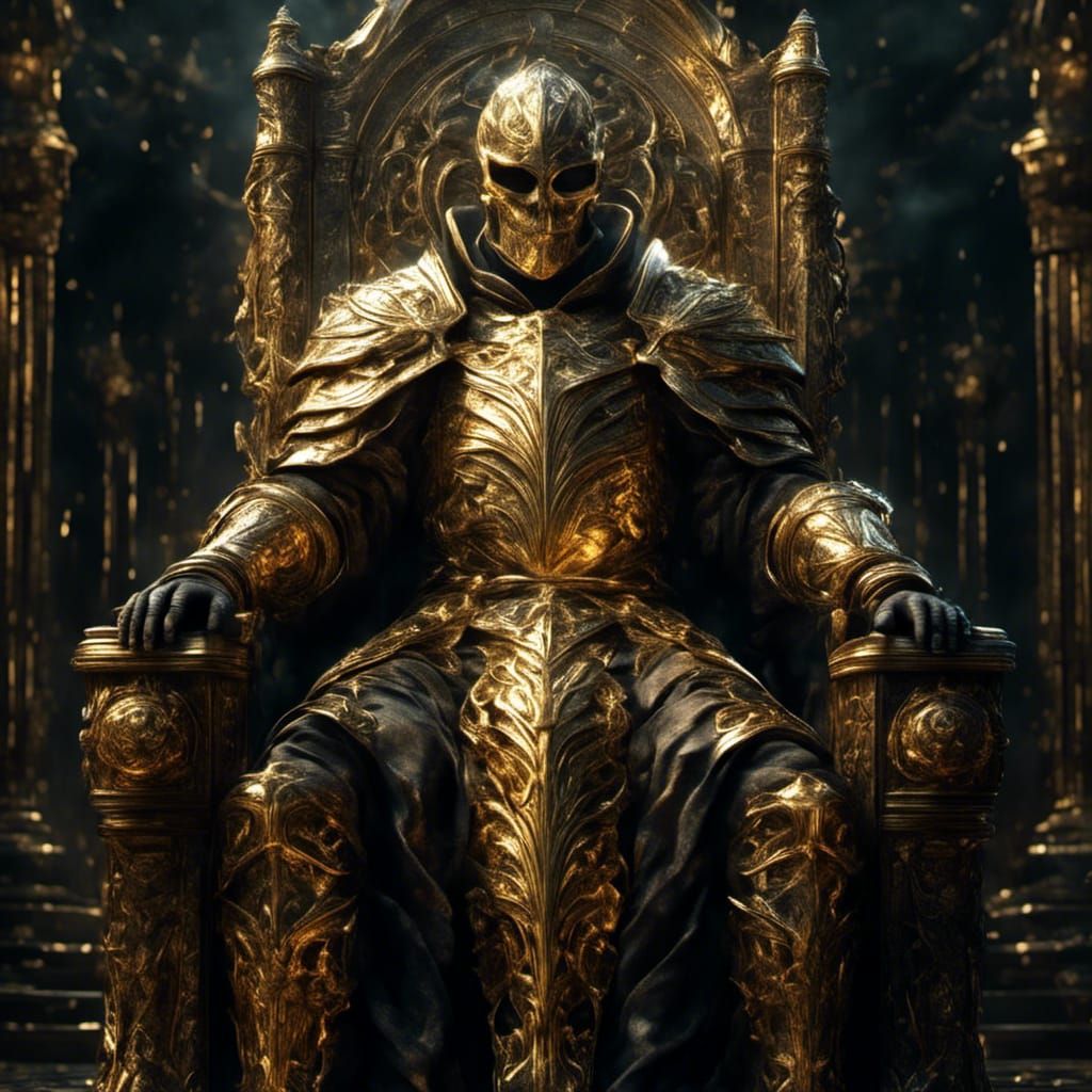 Golden Knight on Throne in Dark Fantasy Style