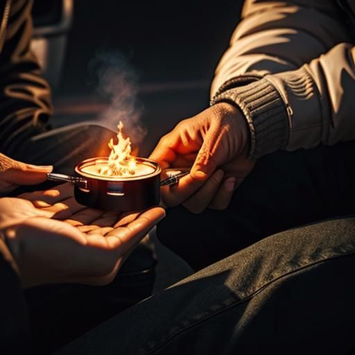 Homeless People Find Warmth in Lighter Flame