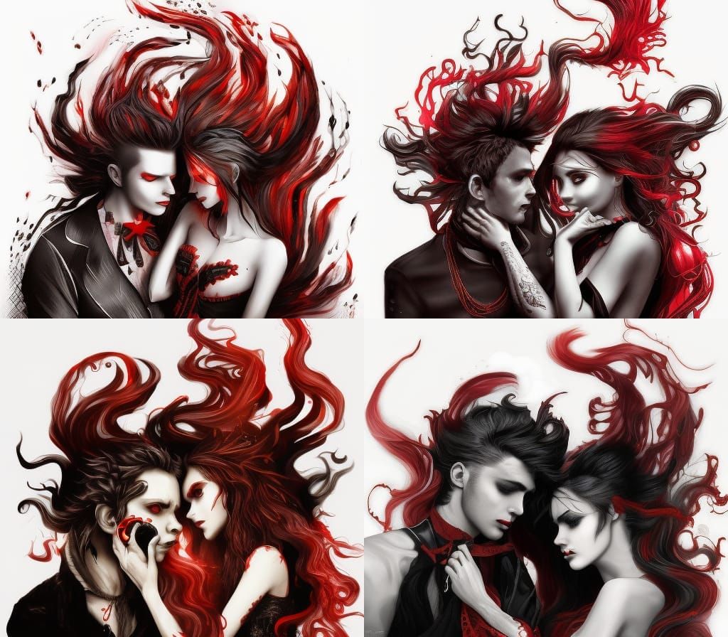 Wind and Fire Elemental Vampire Couple Art