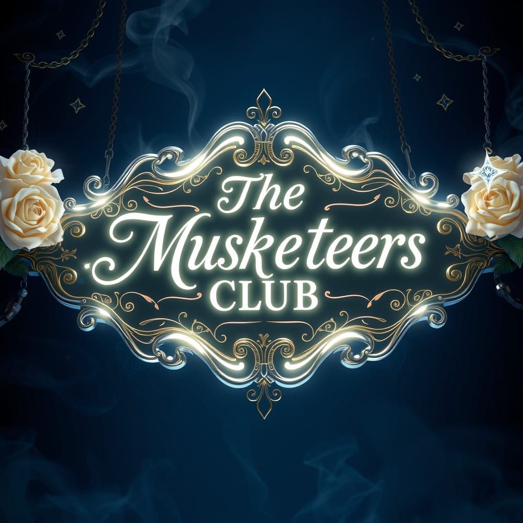 Ethereal Sign of The Musketeers Club in Midnight Blue with W...