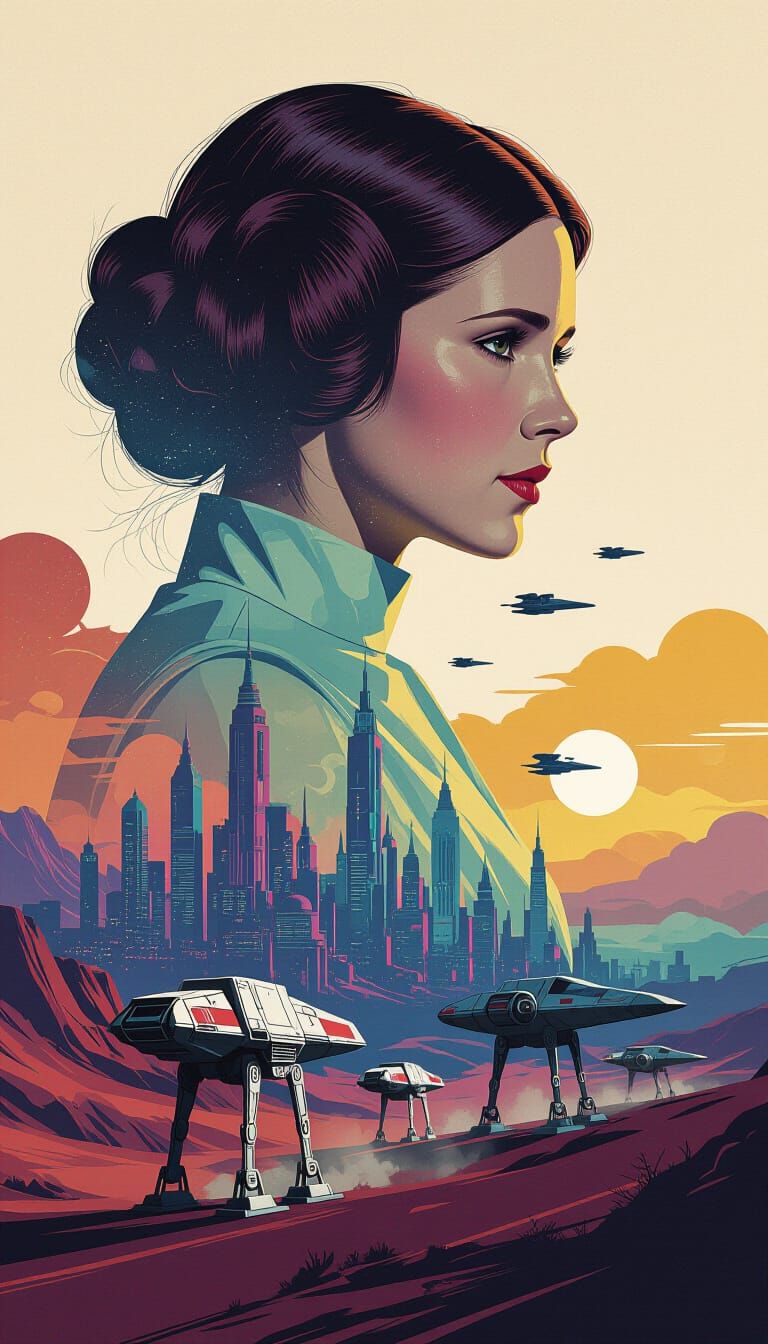 Galaxy Landscape with Droids in Surreal Style