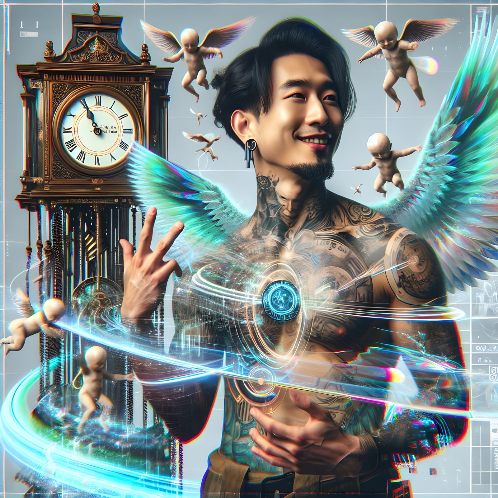 South Asian Man in Arcticpunk Style with Mechanical Clock