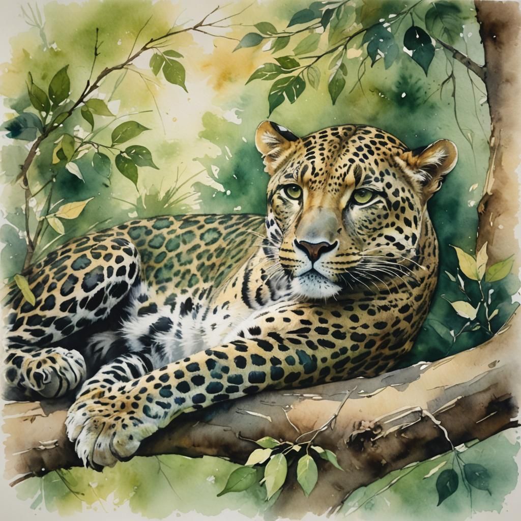 Leopard in Watercolour with Impressionistic Brushstrokes