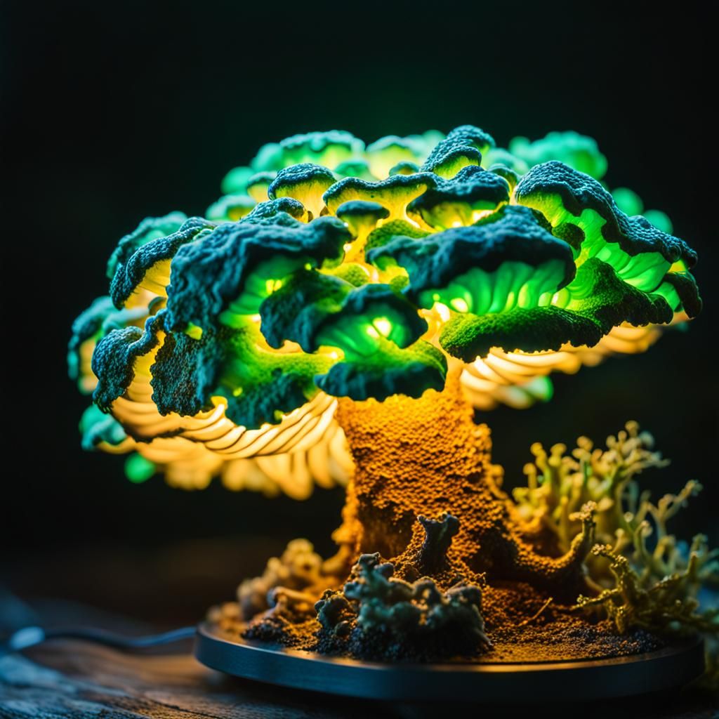 Bioluminescent Fungus Lamp in Macro Photography