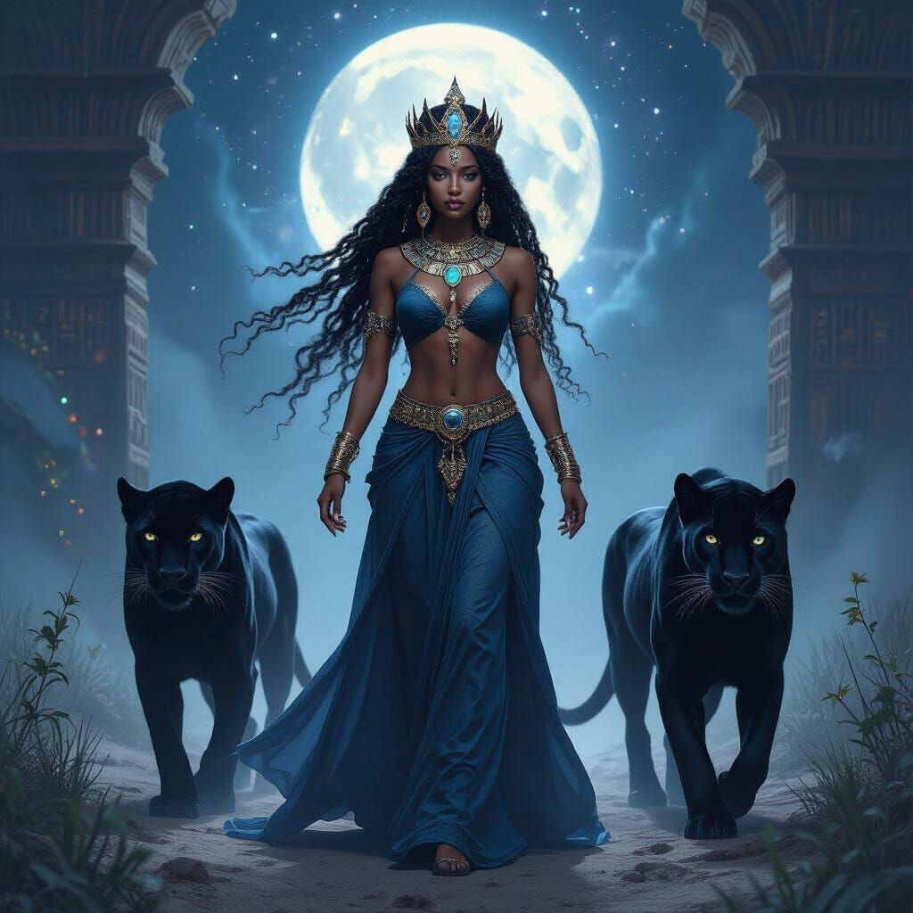 Melanin Goddess Ascends Through Realms of Light and Darkness