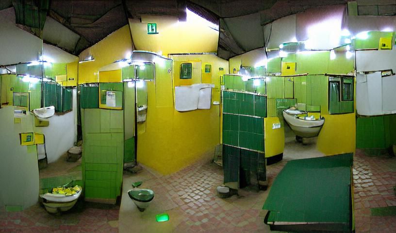 Unsettling Communal Bathroom with Green Tile