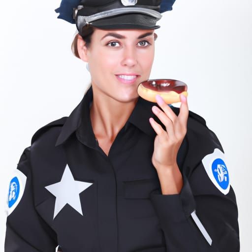 Police Officer Relaxes with Chocolate Donut