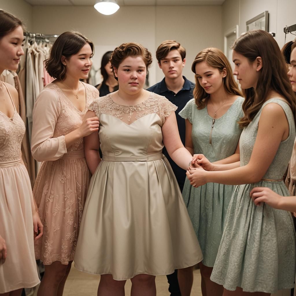 Boy Crossdressing with Girls in Fitting Room