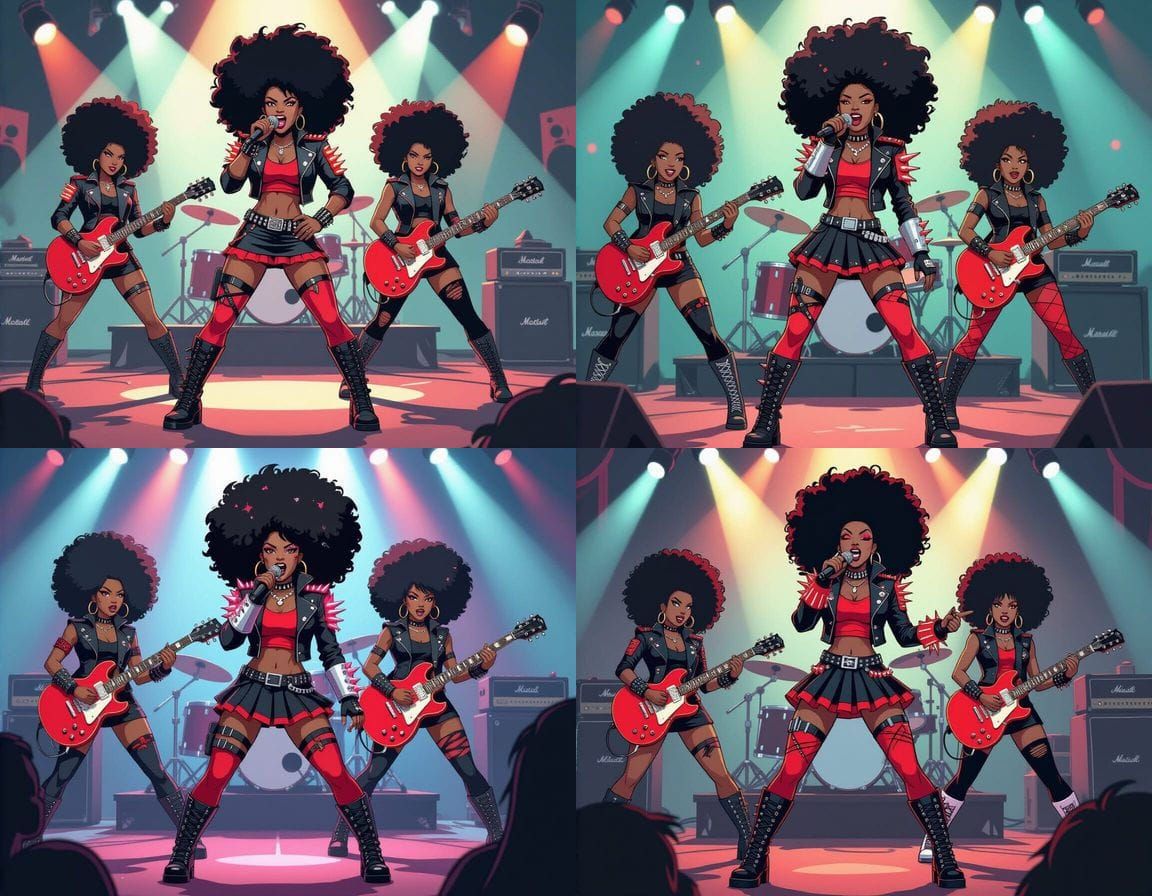 J-Metal Group with Black Women in 80's Cartoon Style