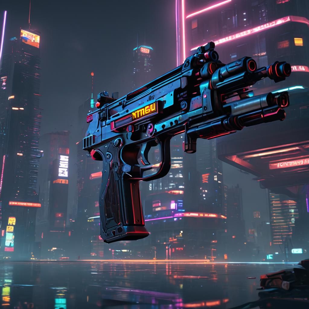 Futuristic Neon Killer Gun in Cyberpunk Style