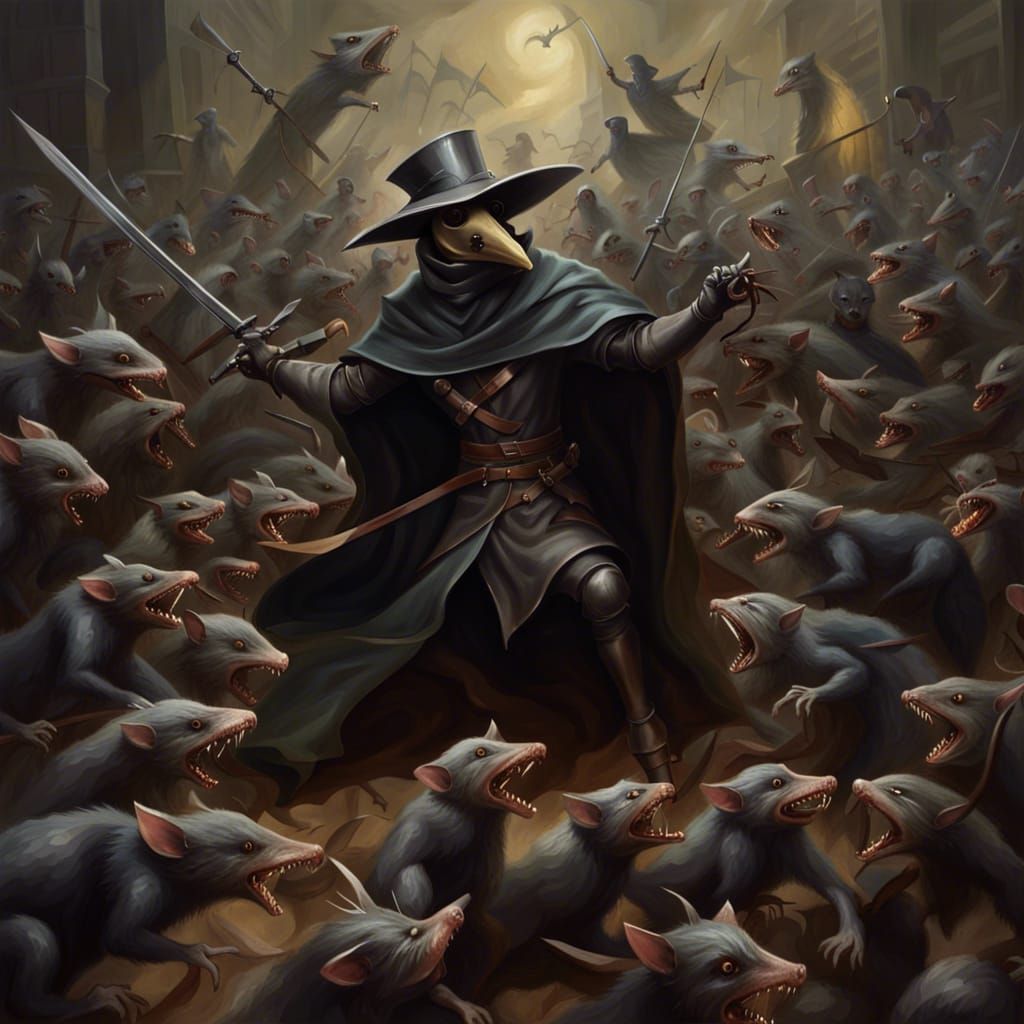 Plague Doctor Knight Battles Giant Rat Army