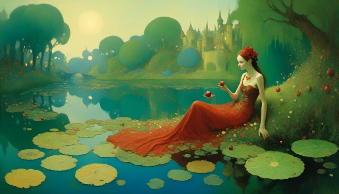 Persephone at the River Lethe, Dark Fantasy Art