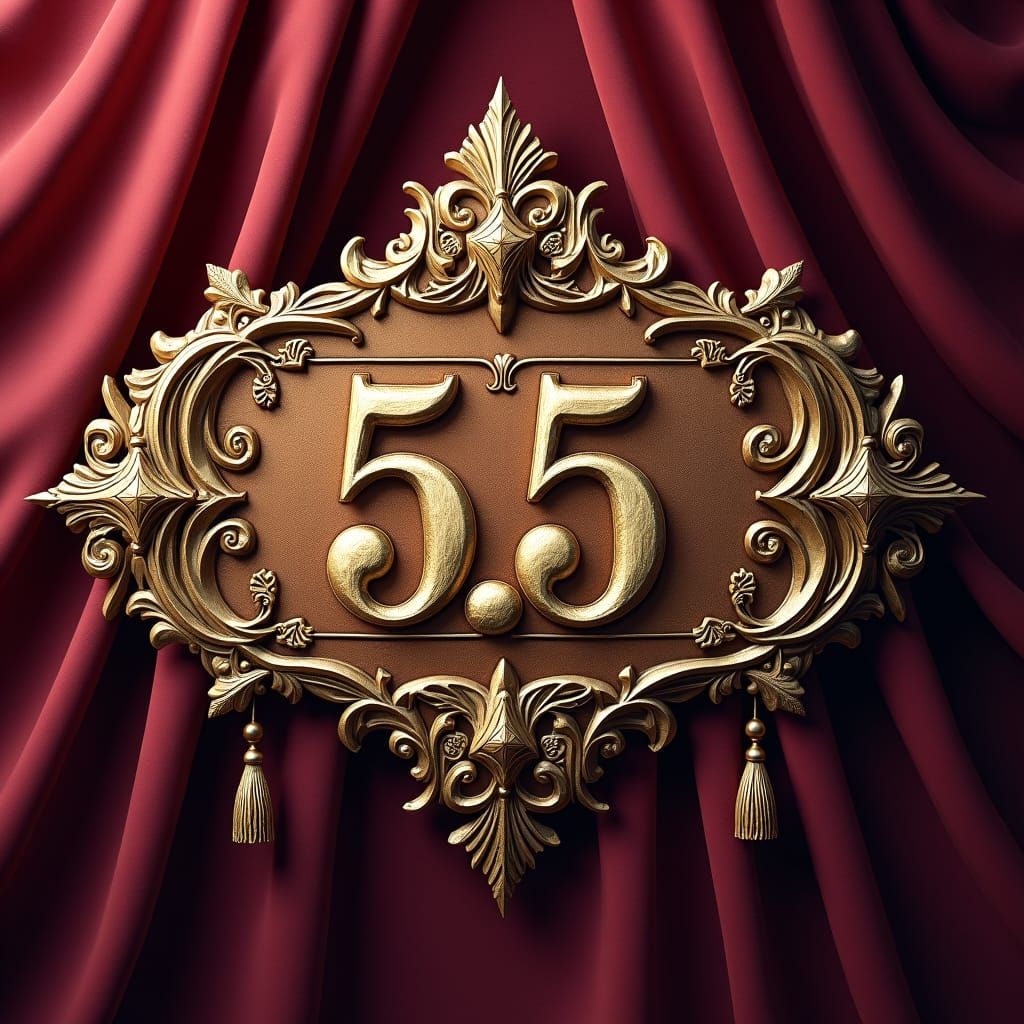 Ornate Carved Wood Number 5.5 on Jewel-Toned Drape