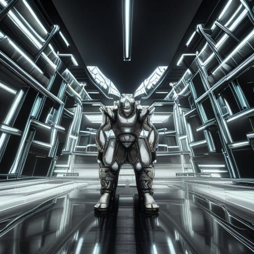 Cyber Minotaur in Chrome Maze: 8K Concept Art