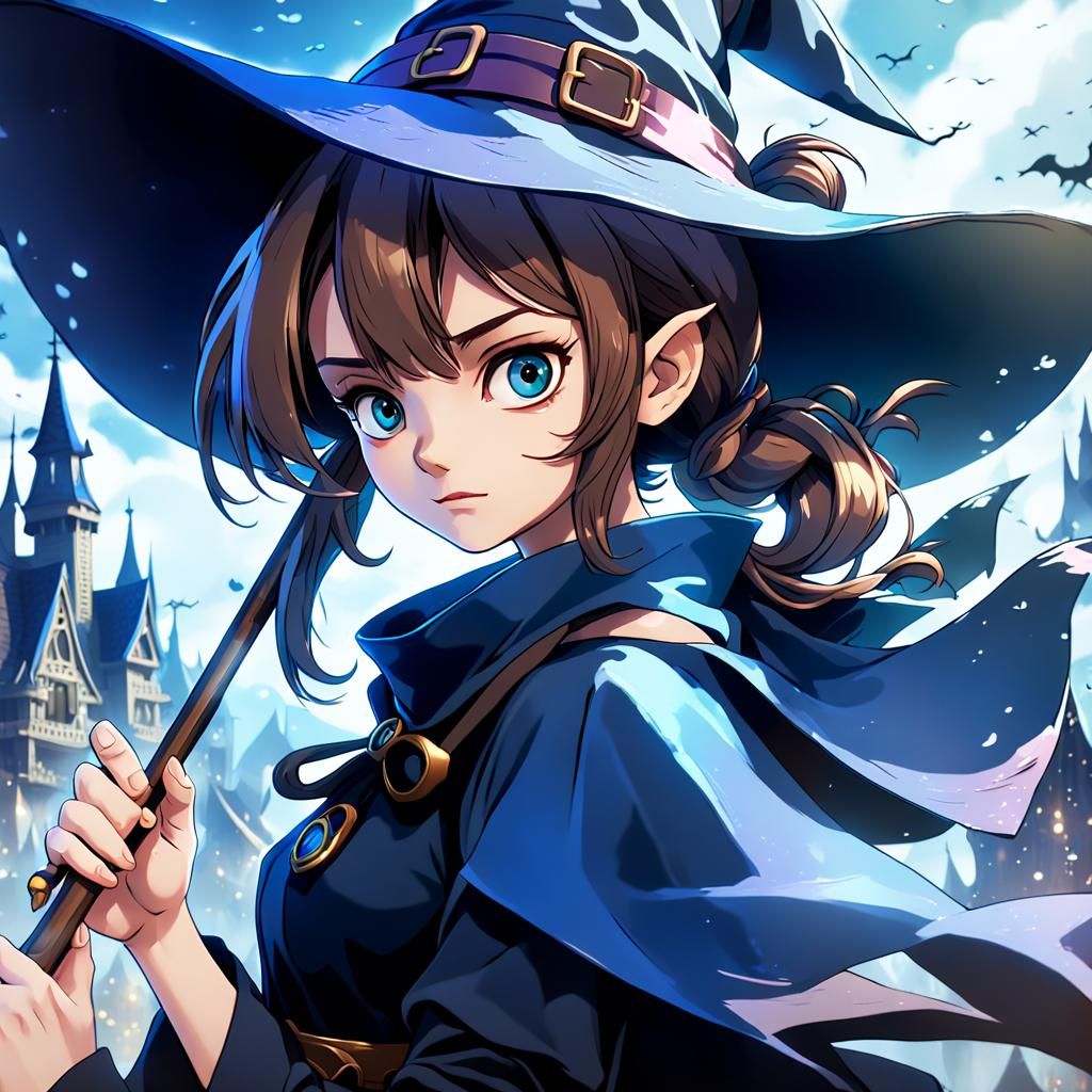 Anime Witch with Wand in Detailed Matte Painting
