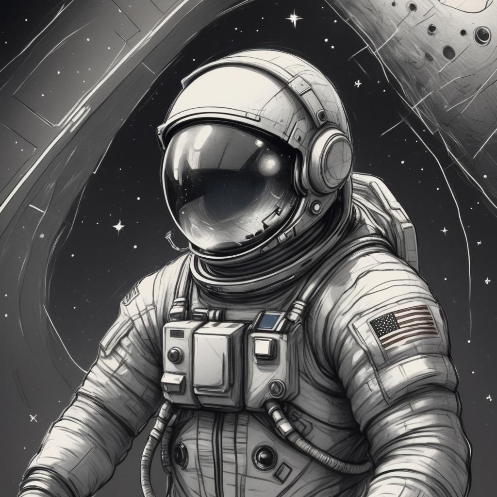 Monochrome Pencil Doodle of Astronaut in Spaceship