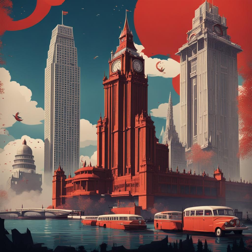 Brutalist Propaganda Poster of London Landmarks