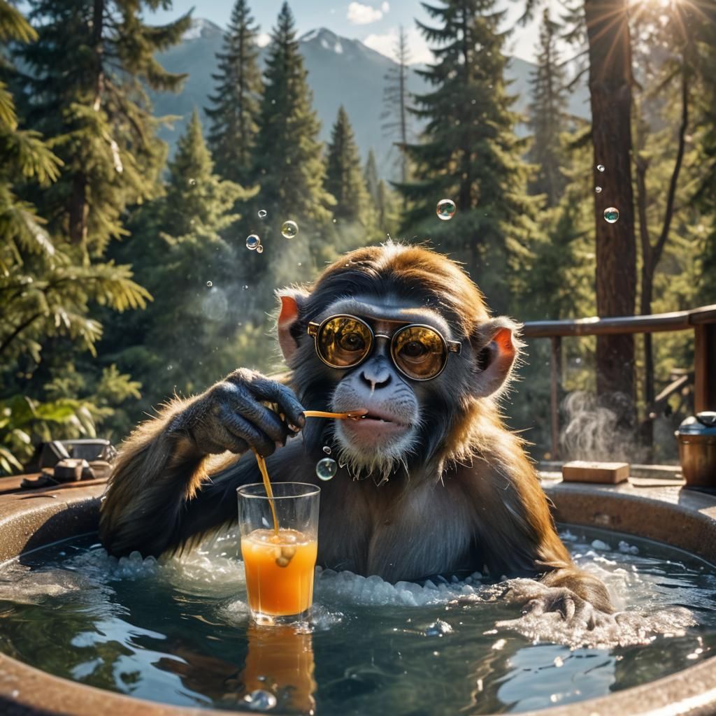 Monkey in Hot Tub with Wayfarer Glasses