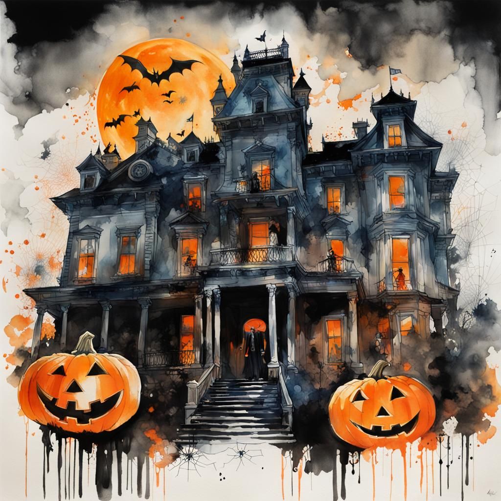 Eerie Halloween Mansion Party Double Exposure