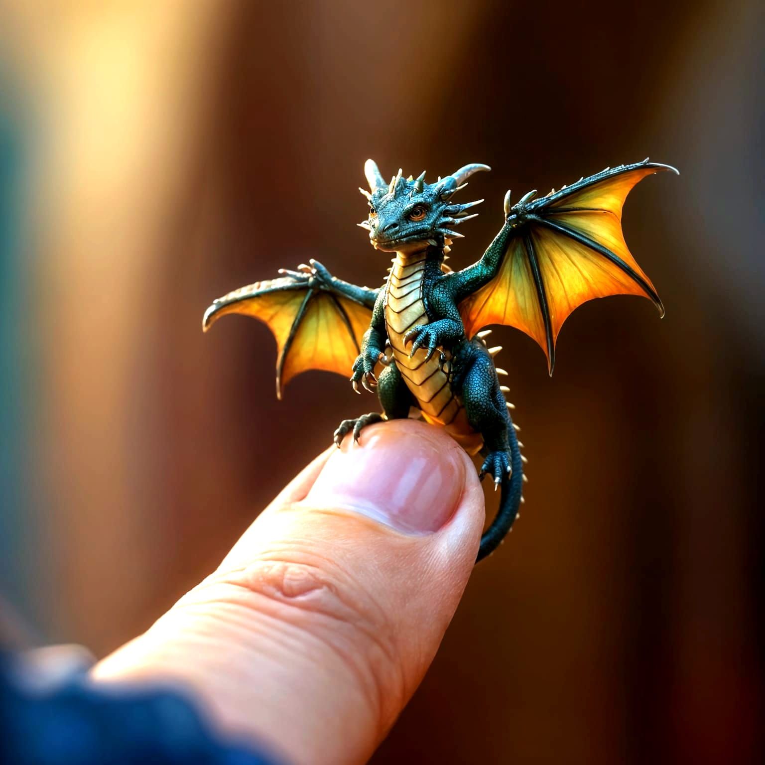 Miniature Dragon on Human Finger: Hyperrealistic Art