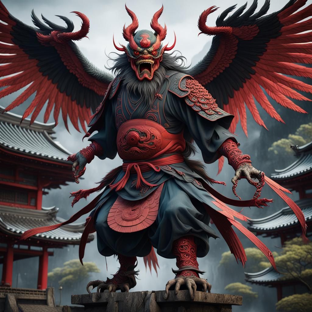 Demonic Japanese Tengu in Detailed Matte Painting