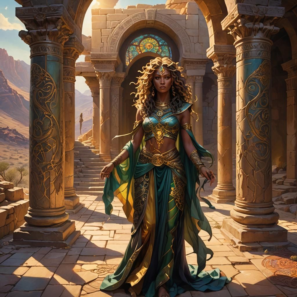 Medusa in Desert Chapel: Fantasy Oil Painting