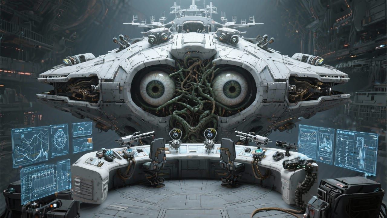 Alien Warship Bridge: Biomechanical Dreadnaught Design