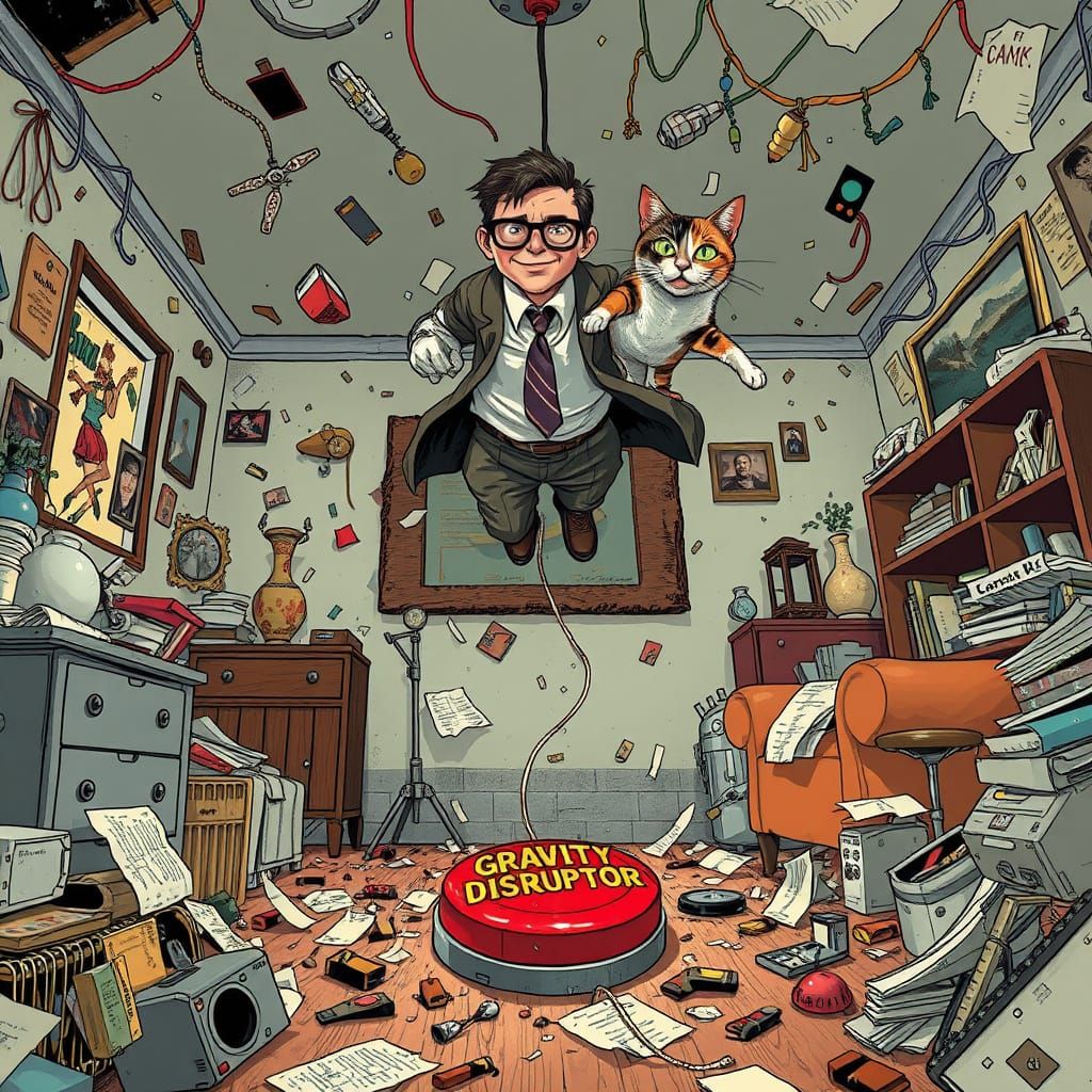 Gravity Defied in Whimsical Surreal Scene