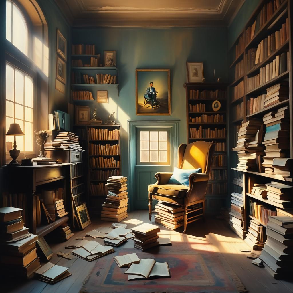 Cozy Surrealism: Quiet Reading Nook in Oil Painting