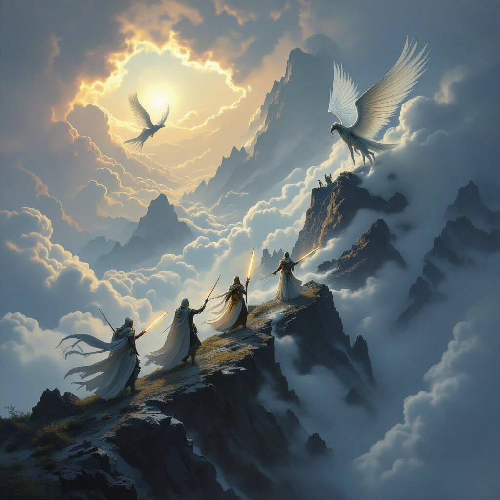 Epic Mountain Battle: Knights vs Winged Beasts