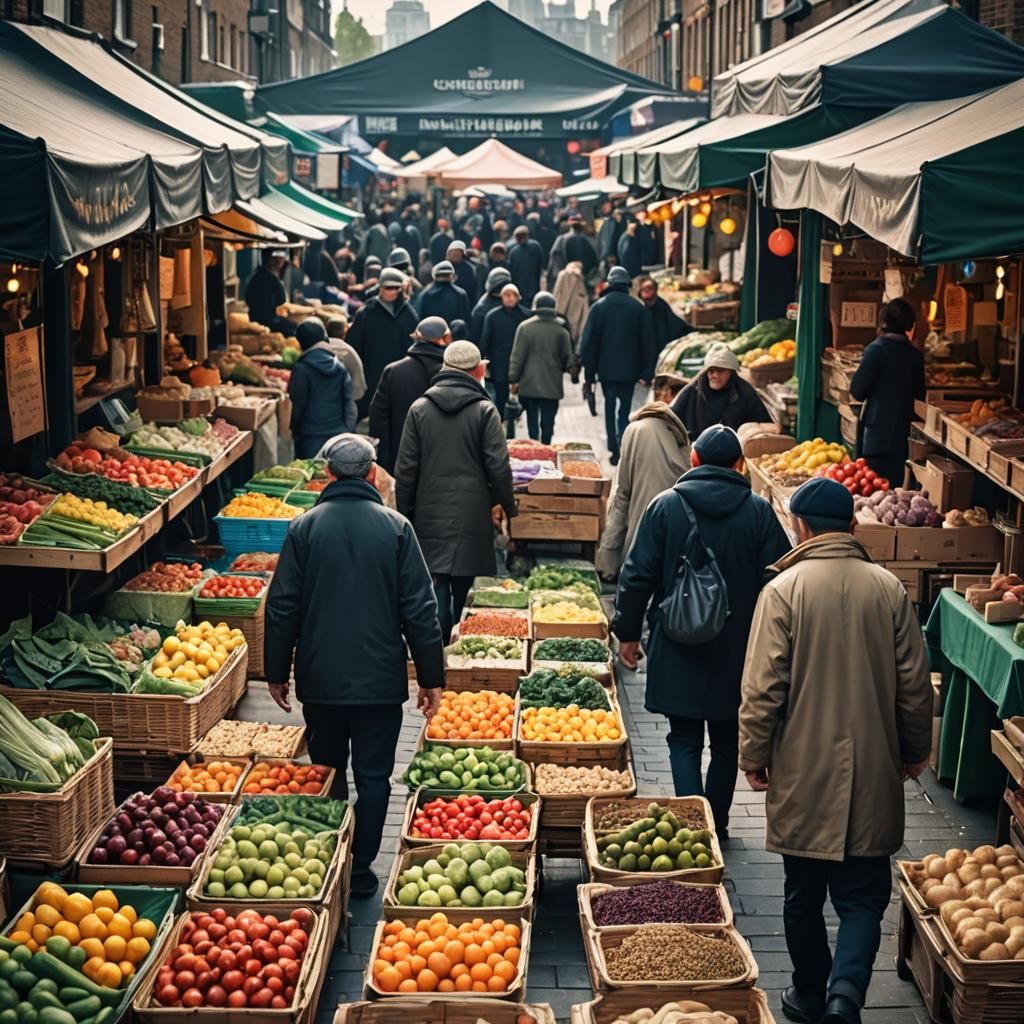 Vibrant London Food Market in Cinematic Style
