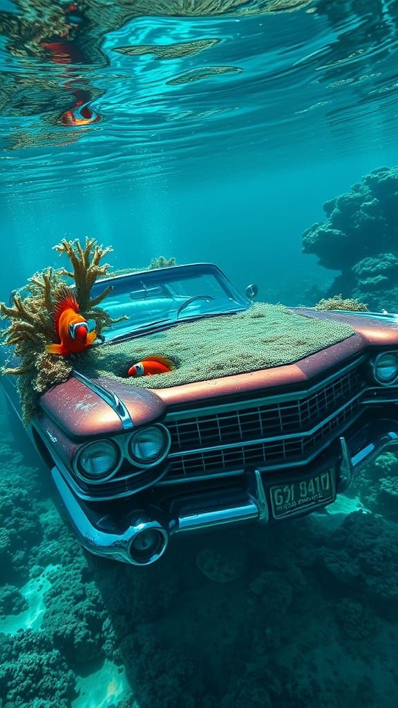 Sunken Cadillac Eldorado Transformed into Coral Reef